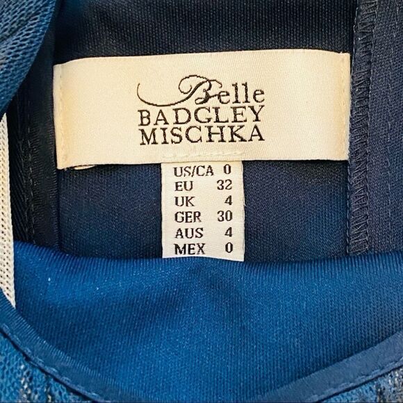 BELLE BADGLEY MISCHKA PARIS DRESS SEQUIN BLUE MULTI FLORAL BL2282 size 0 - Picture 16 of 16